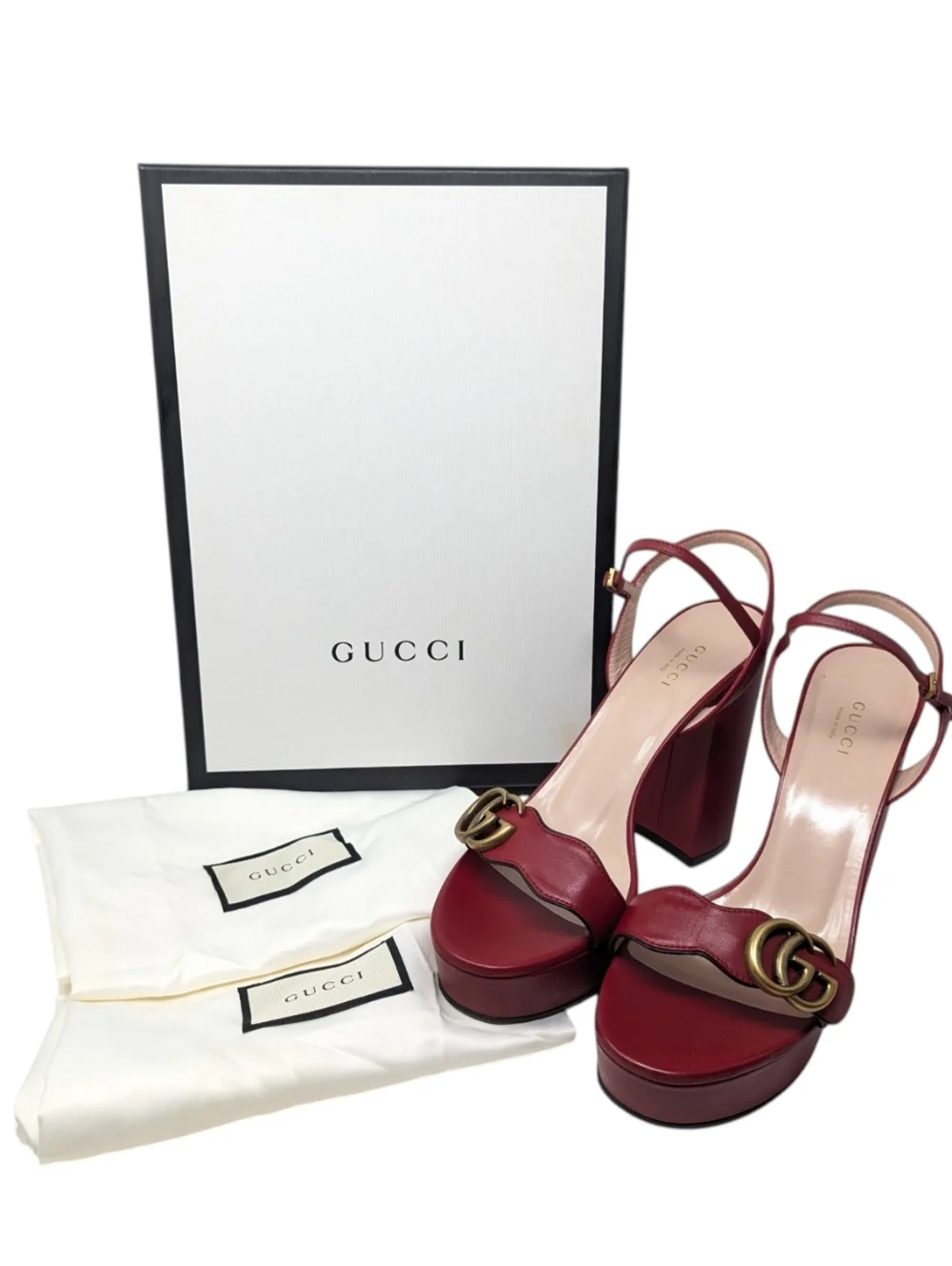 Gucci Marmont Red Platform Scalloped Dress Up Heeled Sandal Size EU 39